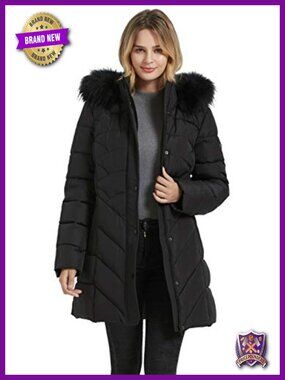 Women's Winter Thicken Long Hooded Parka Jacket Faux Fur Trim Pockets